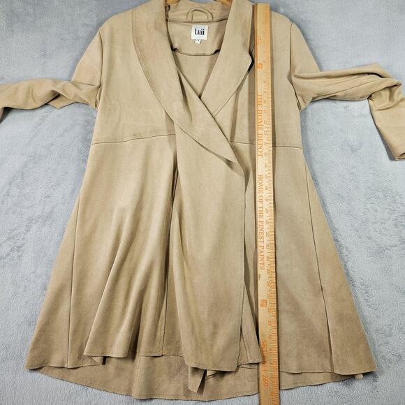 Luii Jacket Womens Small Tan Beige Draped Waterfall Faux Suede Cardigan Coat - Picture 13 of 14